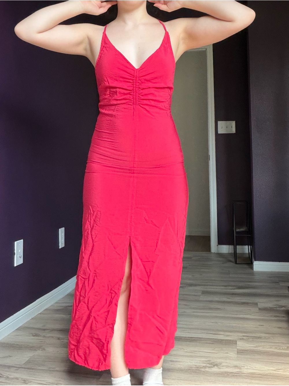 GAP Red V‑Neck Maxi Dress with Front Slit